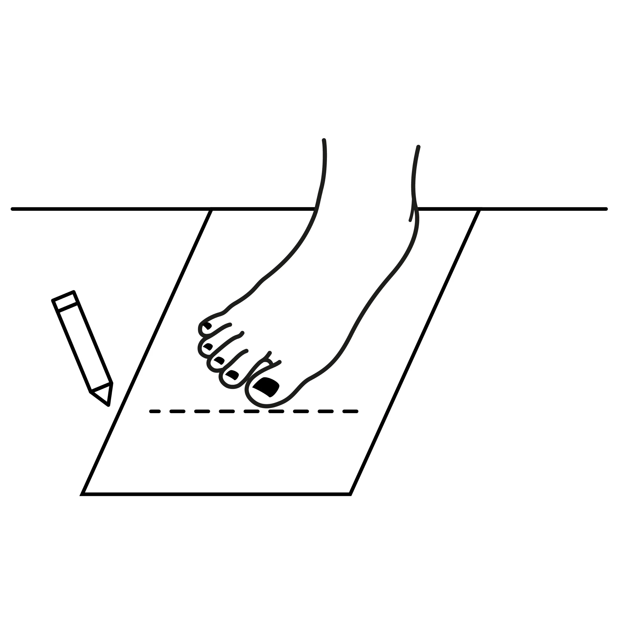 Dessiner contour pied sur papier avec crayon.