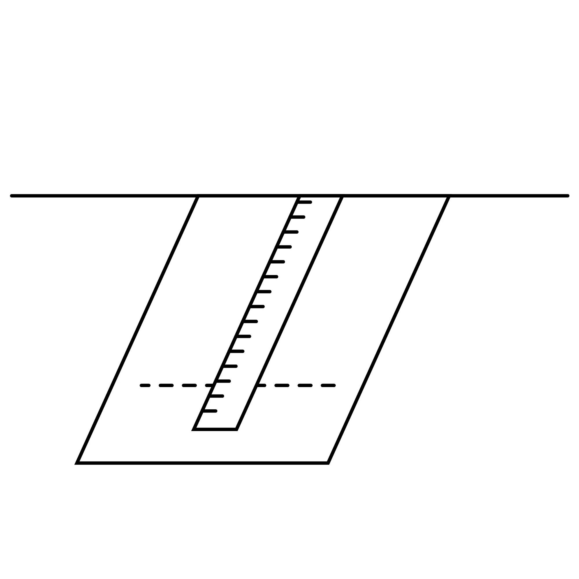 Schéma de couture sur tissu avec ourlet légèrement incliné.